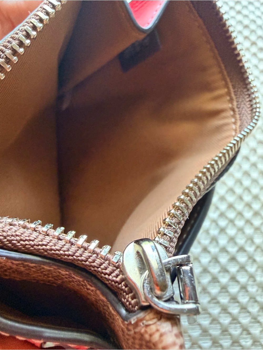 Coach Pink, Tan & Brown Leather Card Holder with Raspberry Accent - Picture 3 of 12